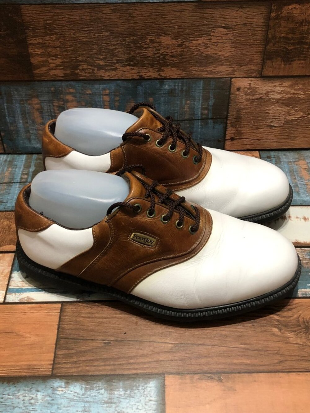 FootJoy Golf Shoes Saddle Leather Uppers White Brown Men's Size 7 W